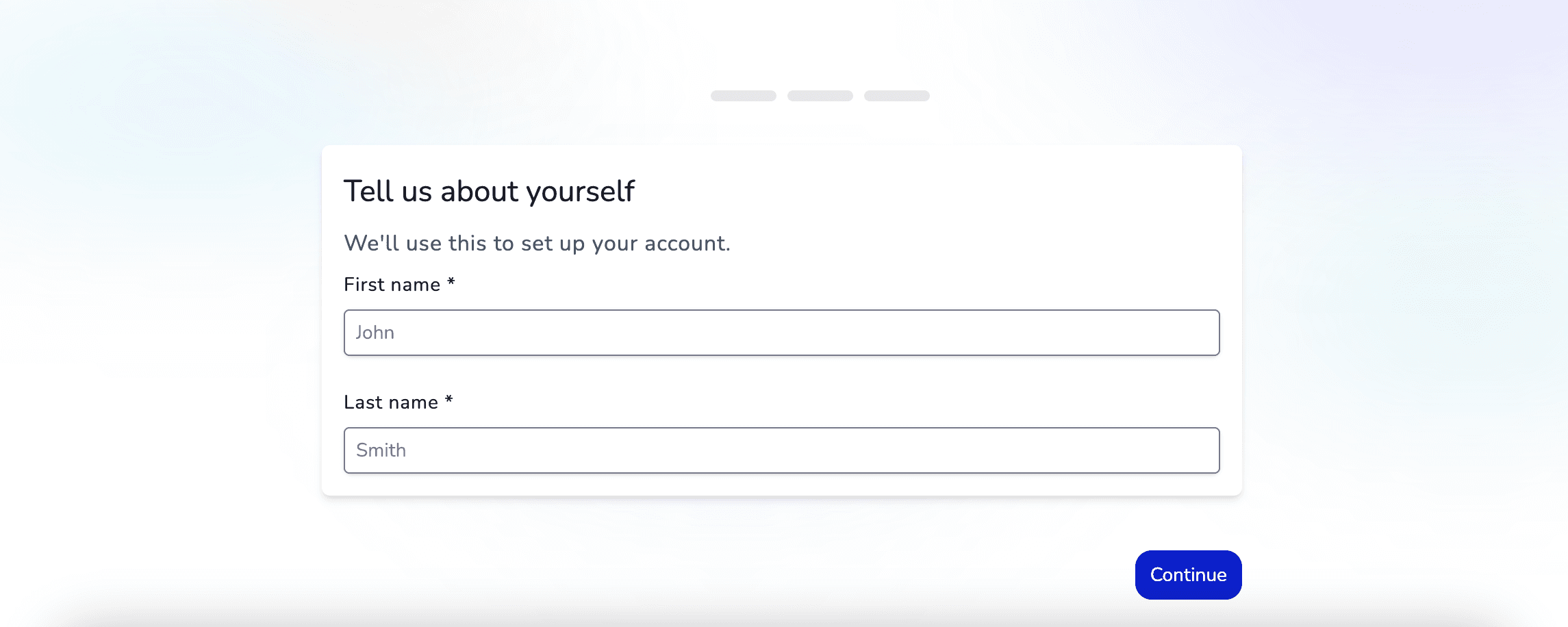 Sign-up form showing first name and last name input fields